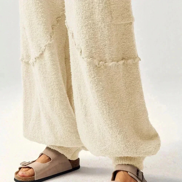 Beige Casual Women's High Waisted Loose Drawstring Pants - Picture 5 of 8